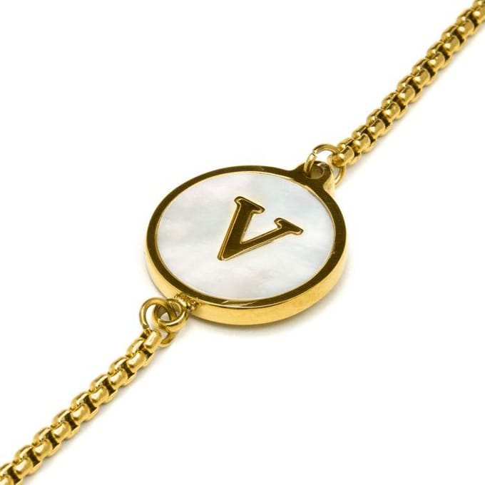Luxenter armband in wit parelmoer afgewerkt in 18K geel goud - Alfabet