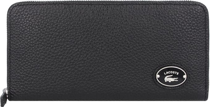 LACOSTE Leren Portemonnee Origin Croc Zip Wallet Black Zwart