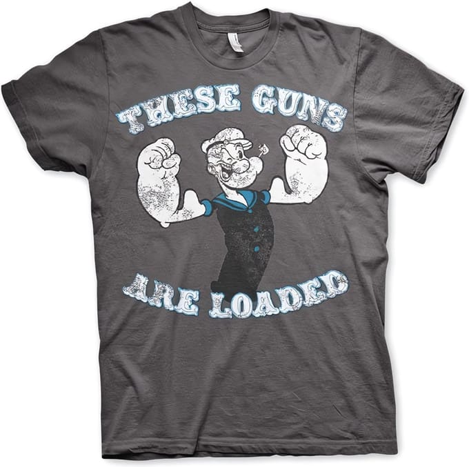 Popeye Heren Tshirt -M- These Guns Are Loaded Grijs
