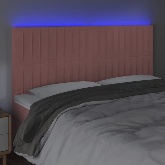 vidaXL - Hoofdbord - LED - 200x5x118/128 - cm - fluweel - roze