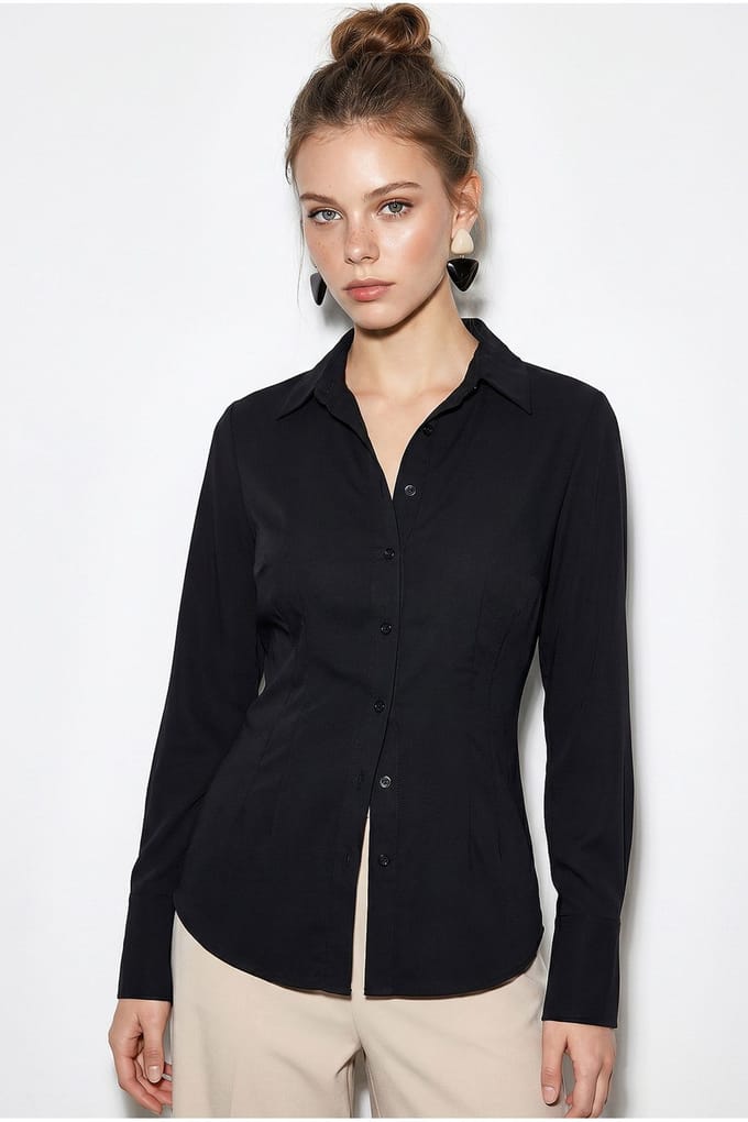 Slim Fit Katoenen Overhemd Met Strik Detail