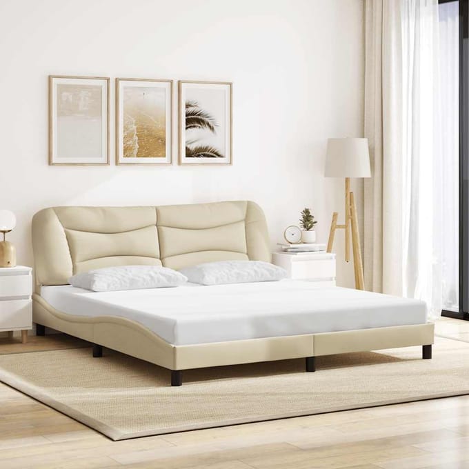 vidaXL - Bedframe - zonder - matras - "Hvar" - stof - crèmekleurig - 180x200 - cm