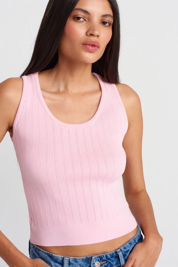 Geribbelde Mouwloze Slim-fit Blouse