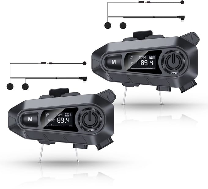 Tech Essentials R500 - Motorhelm Headset - Met Bluetooth 5.4 - Intercom - Radio - Harde microfoon - Brommer - Scooter - 2-Pack