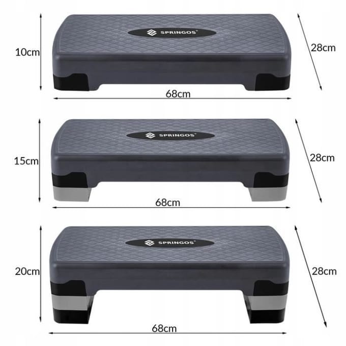 Springos Aerobic Stepper | Aerobic Step | Fitness Step | Verstelbaar | Antislip | Grijs-zwart