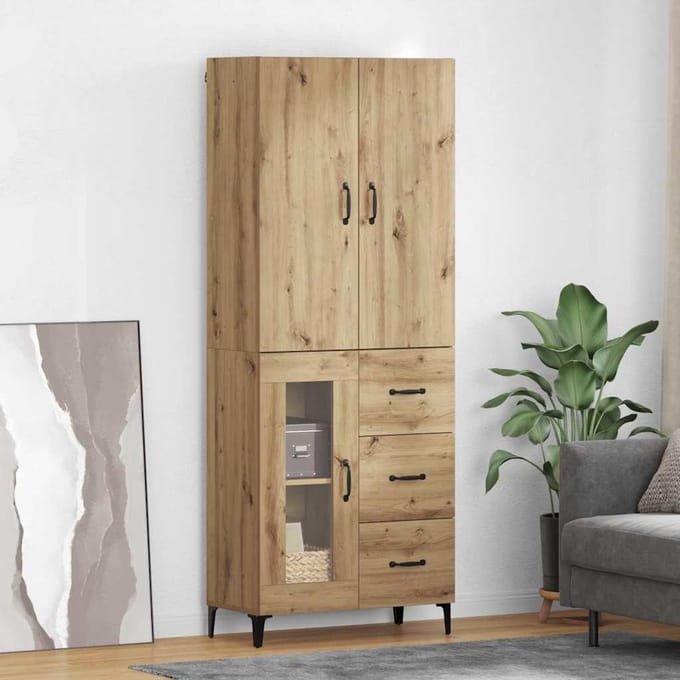 vidaXL Highboard Artisan Eiken 69,5 x 34 x 180 cm Bewerkt hout