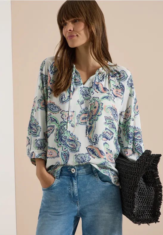 Tuniek met 3/4 mouwen, gespleten hals en print