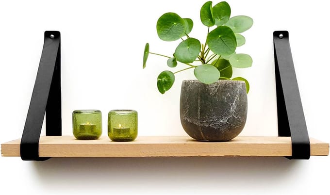 Leren plankdragers - Zwart - 4 stuks - Echt leer - Zwarte plankendragers - plank dragers - planken dragers - plankendrager