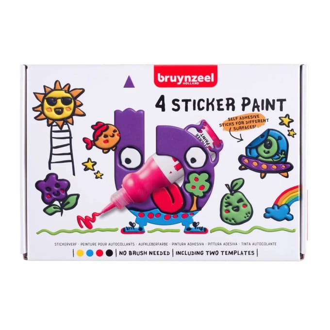 Bruynzeel Stickerverfset - 4 kleuren + 2 templates - Maak je eigen stickers