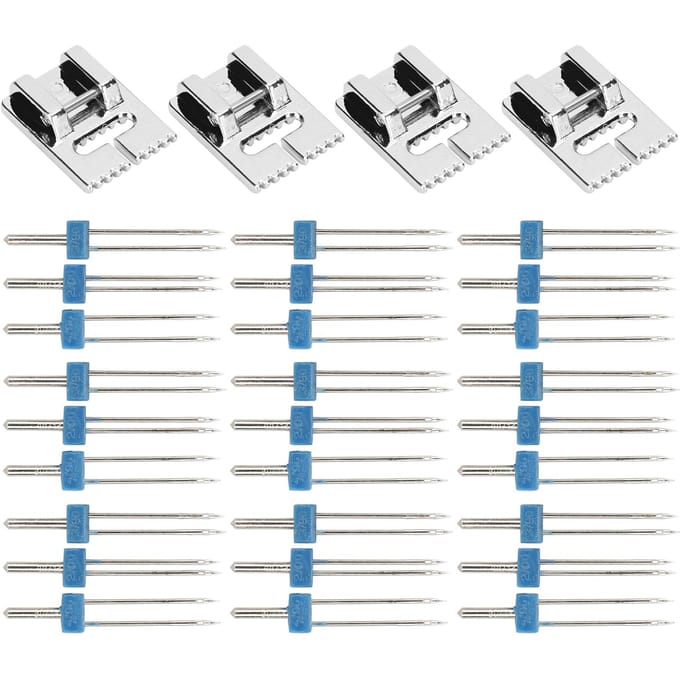 Naaimachine Accessoires 18 stuks Dubbele Tweelingnaalden + 4 stuks Persvoetset gray