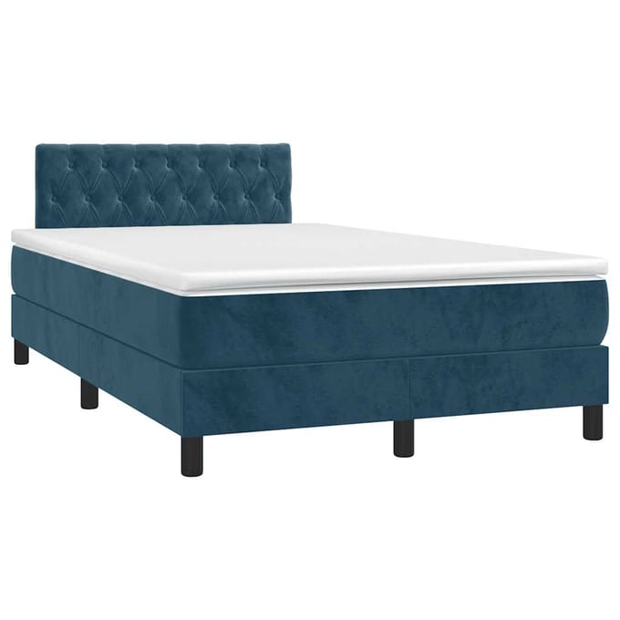 vidaXL - Boxspring - met - matras - en - LED - fluweel - donkerblauw - 120x200 - cm