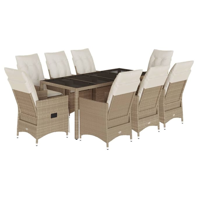 vidaXL 9-delige Tuinset met kussens poly rattan beige
