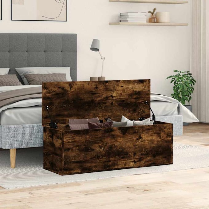 vidaXL - Opbergbox - 102x35x35 - cm - bewerkt - hout - gerookt - eikenkleurig