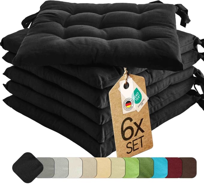 etérea Basic Zitkussen Stoelkussen - Seat Cushion 6 Stuk - 40x40 cm - Zwart