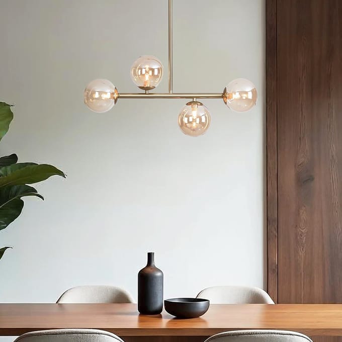 LumenXL Hanglamp Asun - gouden frame - amber glazen bollen