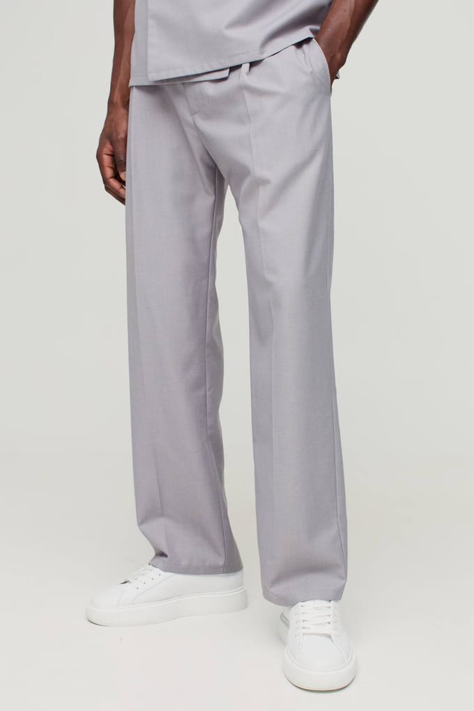 Relaxed Fit Broek met riemdetail en geplooide voorkant | Grey | Size 28