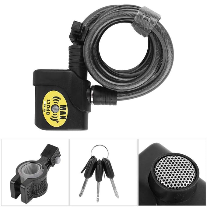 Elektronisch 110dB Alarm Ketting Veiligheidsslot Anti Diefstal voor Fiets Motorfiets black