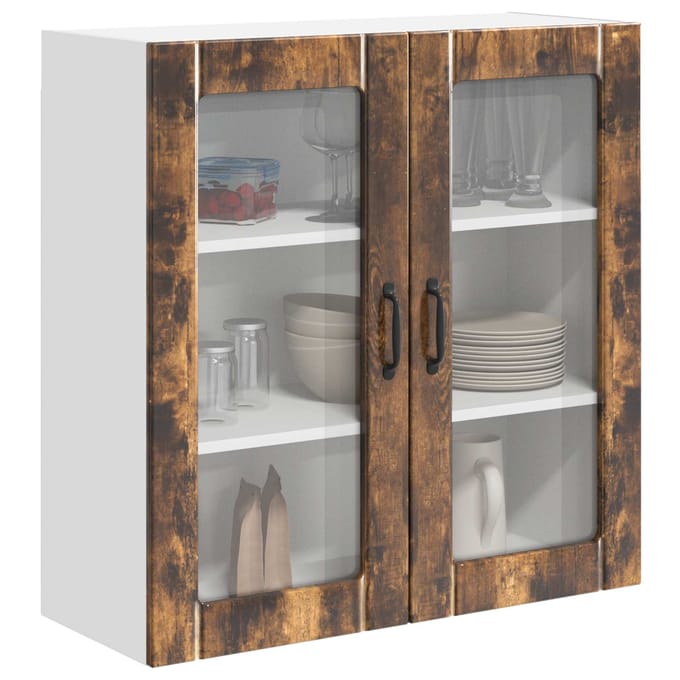 vidaXL - Wandglas - Kasten - LUCCA - Gerookt - eiken - 80 - x - 31 - x - 80 - cm