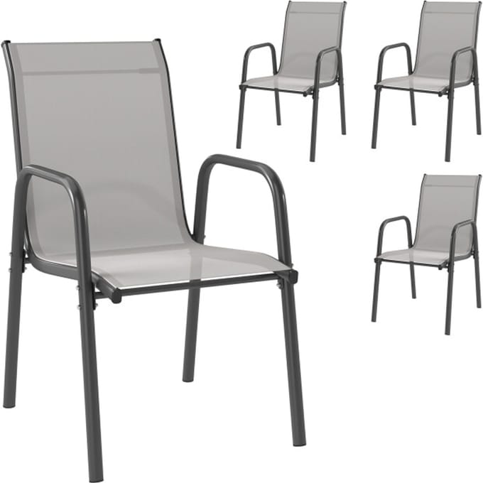 4goodz 4 stuks Comfortabele tuinstoelen - stapelbaar - Grijs
