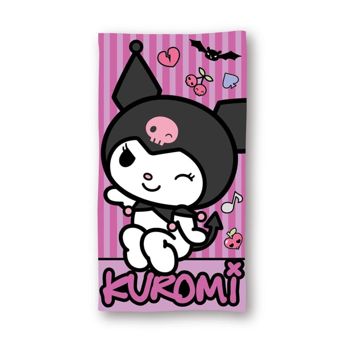 Kuromi strandlaken punk 70 x 140 cm polyester roze