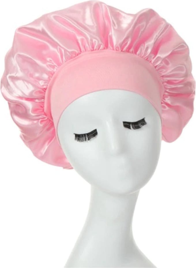 New Age Devi - Satijnen Nachtrust Cap - Breedgerande Unisex slaapmuts licht roze