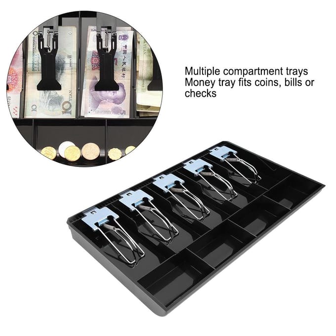 ABS Materiaal Lade met Metalen Clip Kassalade Register Inzetlade Valuta Opbergdoos(Zwart) zwart