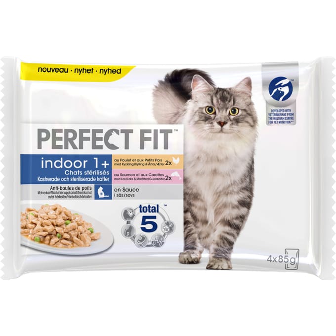 96x85g Sterilised Indoor Adult 1+ Kip/Zalm Perfect Fit Kattenvoer