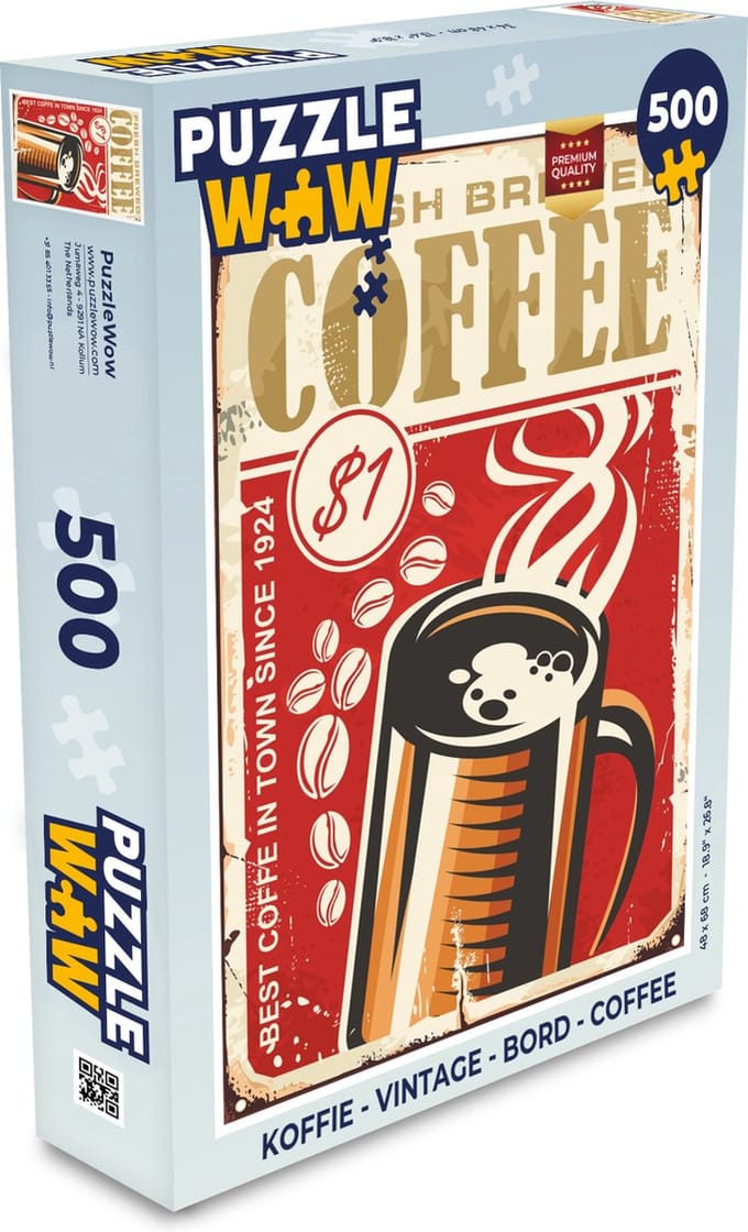 Puzzel Koffie - Vintage - Bord - Coffee - Legpuzzel - Puzzel 500 stukjes