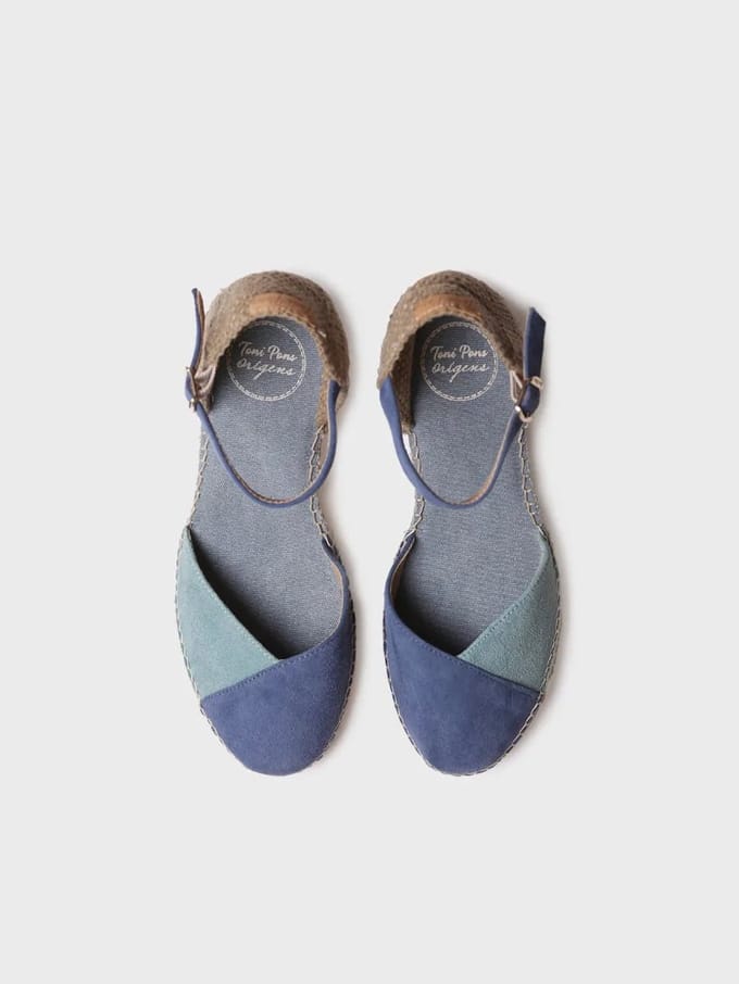 Tweekleurige suède espadrille voor dames met sleehak | BERAL