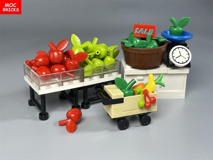 MOC Stenen Voedsel Fruit Display Plank Gereedschap Stad Keuken Accessoires Educatief Bouwstenen Kinder Speelgoed black