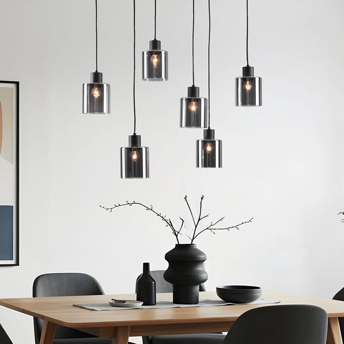 LumenXL Zwarte hanglamp Palaio - smoke glas, 6-lichts