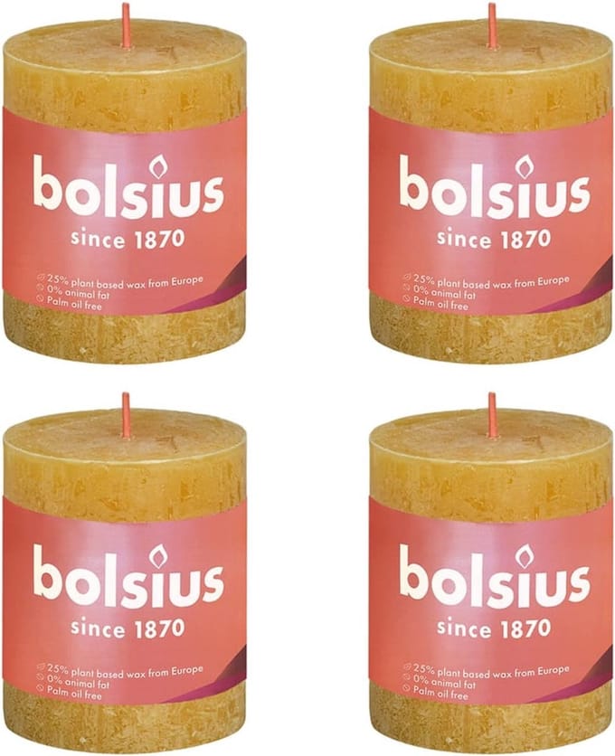 Bolsius Stompkaarsen Shine 4 st rustiek 80x68 mm honinggeel
