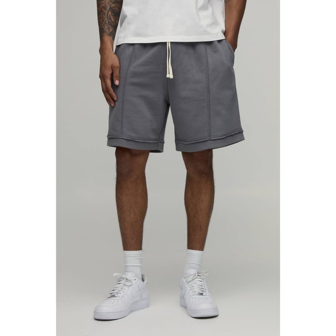 Baggy Drop Crotch Short met Zichtbare Naden en Loopback | Grey | Size Large