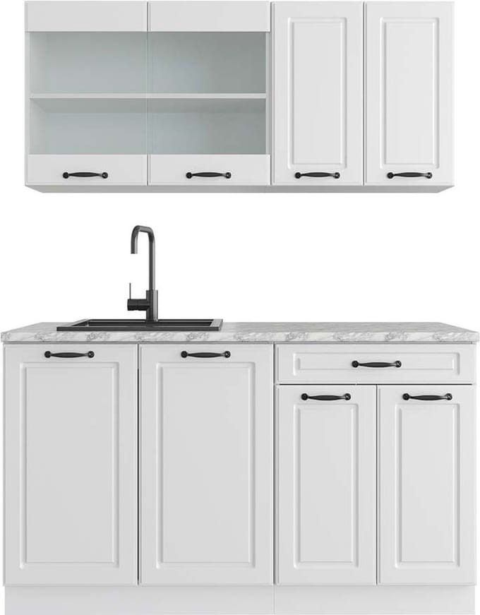 Vicco R-Line Eenpersoonskeuken – 140 cm, WB Marmer Wit landhuis/wit