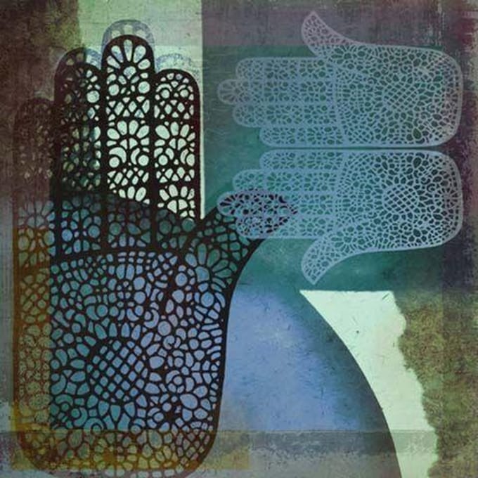 Safaary - Oosterse schilderij Mehndi hands Malay Blauw