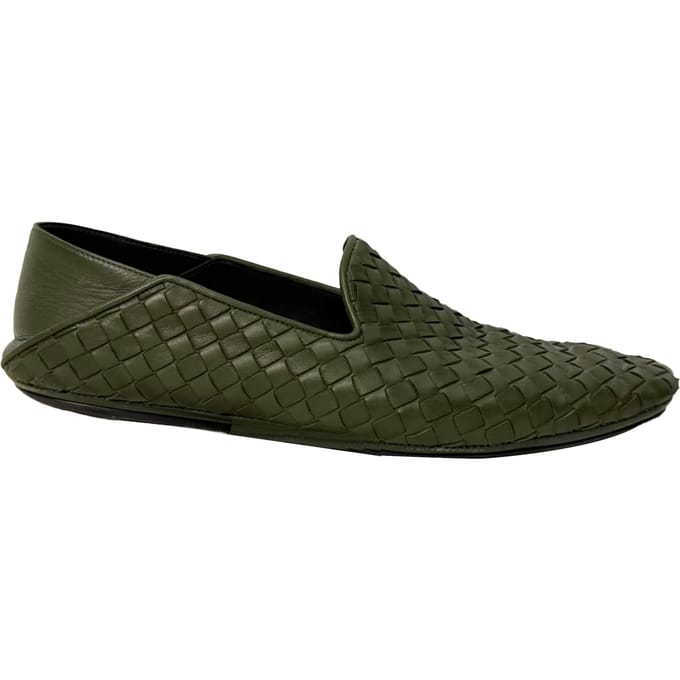 Bottega Veneta Intrecciato Conversibele Slip-On Loafers in Olijfleer