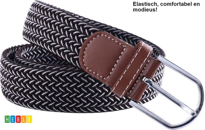 *** Elastische Geweven Riem Gevlochten Riem Rekbaar Bruin/Wit - Mode Broek - van Heble® ***