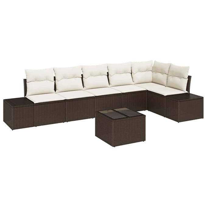 vidaXL Tuin Sofa Set 7 st Bruin en Crème poly rattan