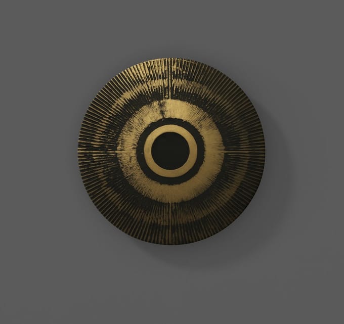 Rond Schilderij - Muurcirkel - Gouden Eclipse - Abstract kunst print op Dibond - 80 cm