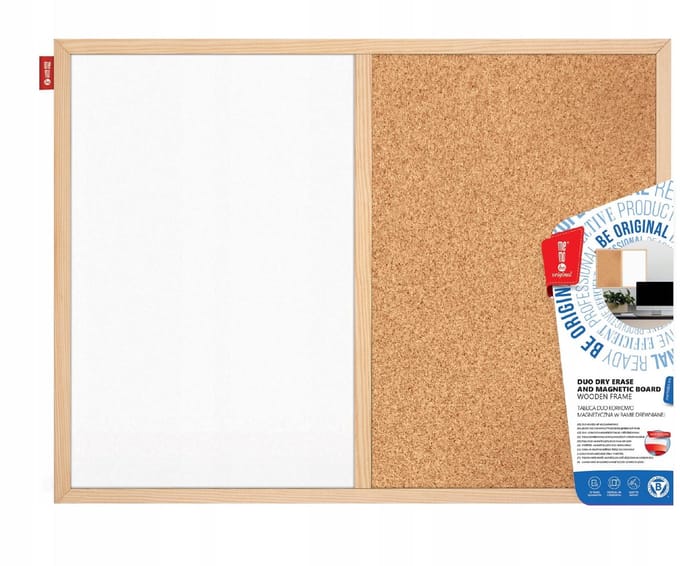 MemoBe Duo Bord: Whiteboard & Kurk, 60x40cm, Houten Frame