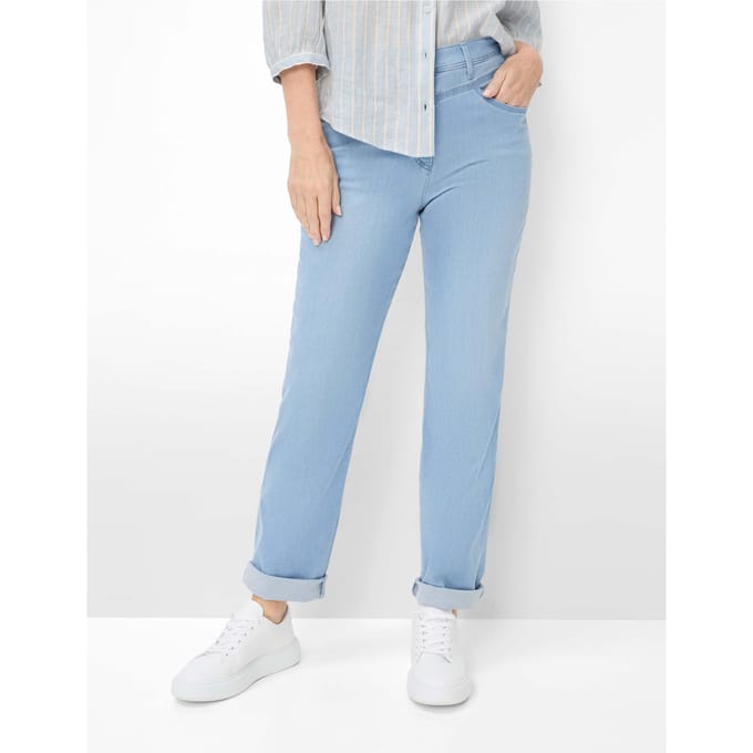 Raphaela by Brax Dames Jeans  Style CAREN NEW BLEACHED LIGHT BLUE SLIGHTUSED, denim lichtblauw, maat 36