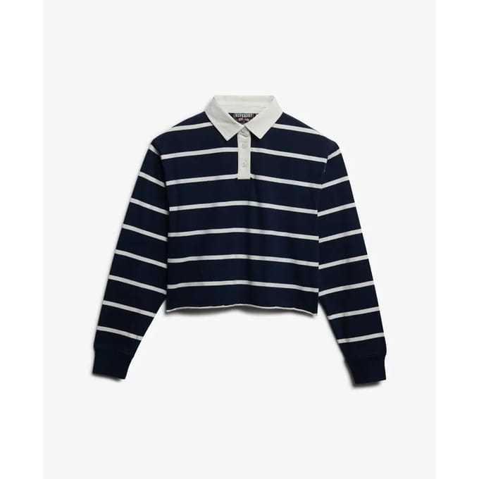 Superdry Athletic Essentials Gestreept Rugby Shirt Blauw Grootte: 44