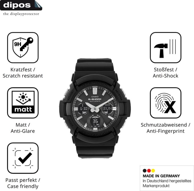 dipos – 2x Matte Pantserfolie geschikt voor Casio G-Shock GAW-100 | 9H Screenprotector