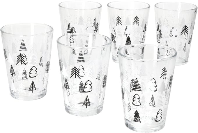 Set van 6 TREE GREY WINTER kerstboom potten met zwart-witte kerstbomen - 817348