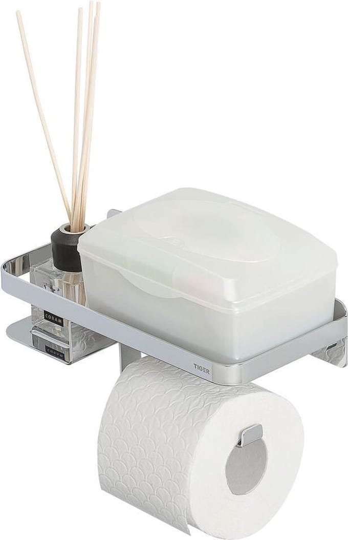 Tiger Toiletrolhouder Caddy - Rvs - Met Planchet - Chroom