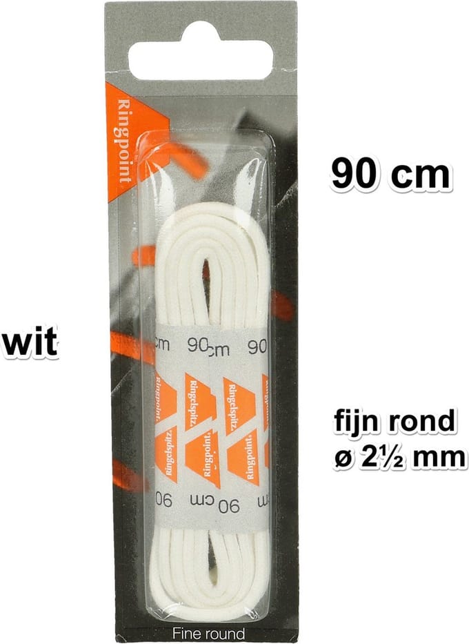 2.5 mm x 90 cm Wit - Dunne ronde schoenveter 25% polyamide