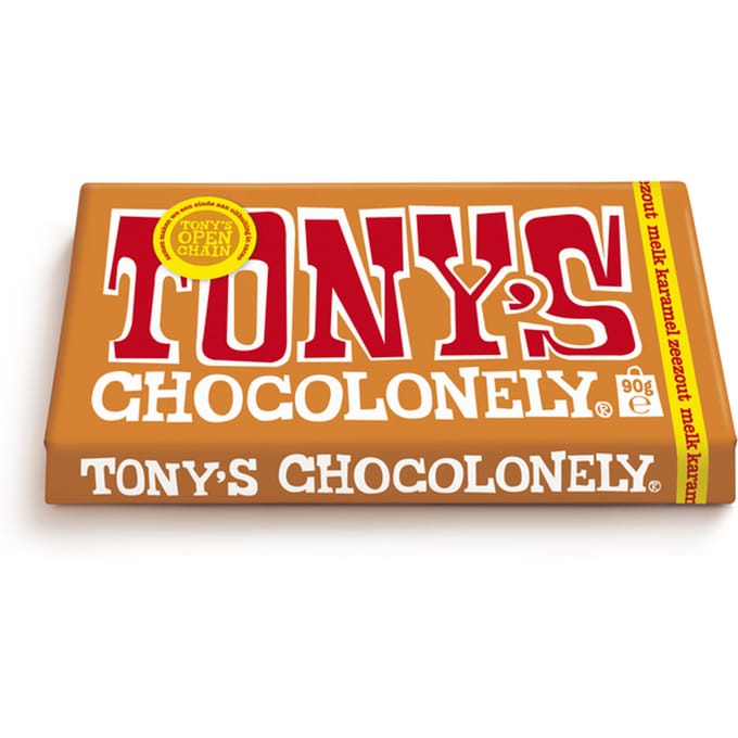 Chocolade Tony's Chocolonely melk karamel zeezout reep 90 gram