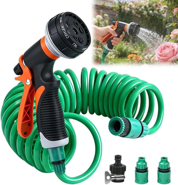 Spiraalslang met sproeier - Flexibele tuinslang - Tuin water geven - Automatisch oprollend - 10 meter - Groen