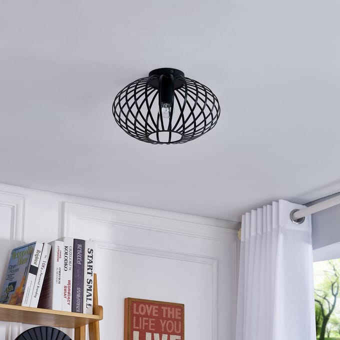 Lindby - plafondlamp - 1licht - IJzer - H: 19 cm - E27 - zwart