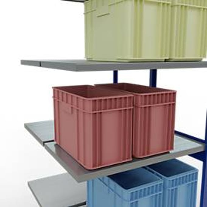 SCHULTE Lagertechnik Insteeksysteem voor dubbele rekken, MULTIPlus250, 3000x1000x(2x600) mm, 14 legborden, gegalvaniseerd